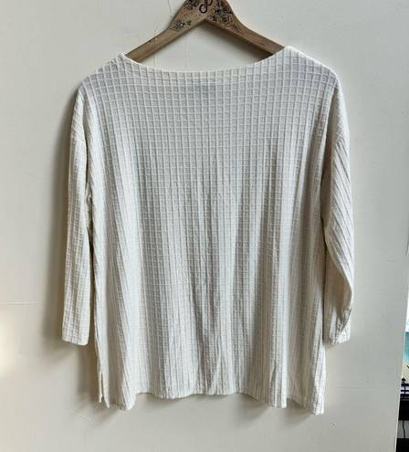 J.Jill  Ivory Square Knit Textured Boat Neck 3/4 Sleeve Womens Size M Pullover