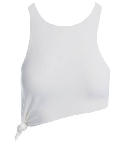 Naked Wardrobe  MICRO MODAL WHITE CROPPED KNOTTED TANK TOP LARGE