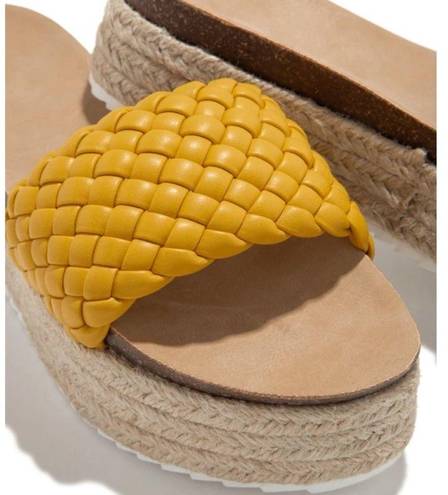 Yellow Braided One Band Platform Slip On Sandal Size 10