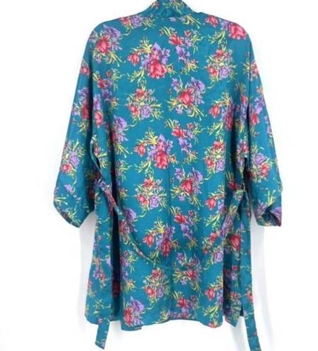 Vintage Val Mode Lingerie Womens Floral Kimono Robe and Cami Set blue Sz Medium