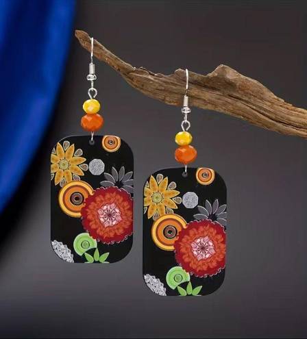 Daisy Exquisite Sunflower &  Pattern Dangle Earrings Bohemian Elegant Style Acryl