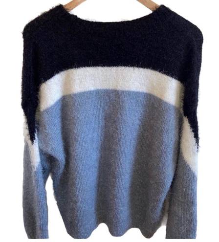 a.n.a blue color blocking fuzzy sweater