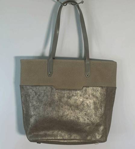 Stella & Dot  Hudson Women's Brushed Metallic Faux Suede Tote Bag Gray Black M