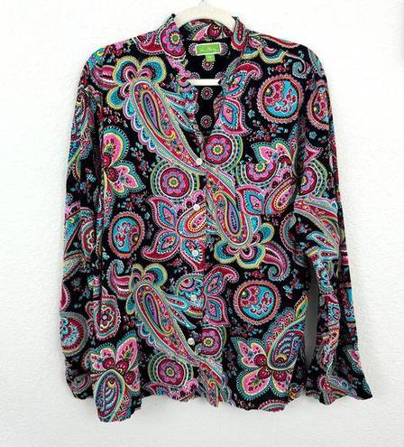 Vera Bradley  Women's 100% Cotton Parisian Paisley Button Shirt Top Black Size XL