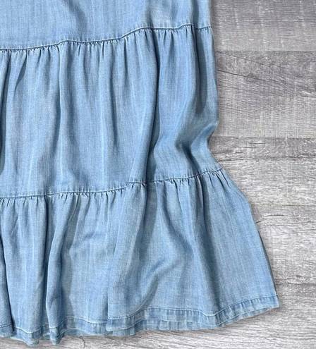 The Loft  Blue Chambray Ruffled Sleeveless Tiered Dress Womens S Relaxed Mini Shift