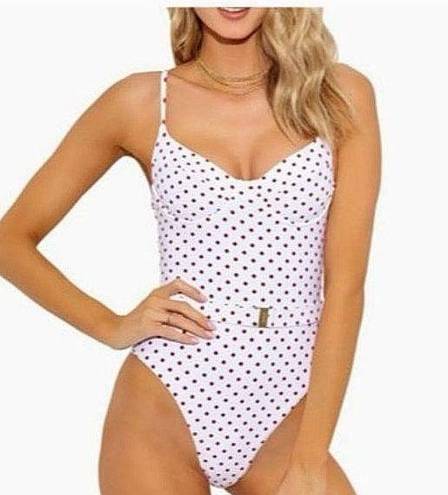 We Wore What  Danielle Polka Dot One Piece in White Red Size Extra Small NWT