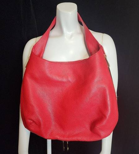 Vera Pelle  Red Leather Expandable Hobo Bag