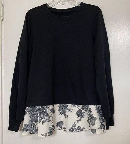 Jason Wu  black crew neck floral hem sweatshirt sweater size medium