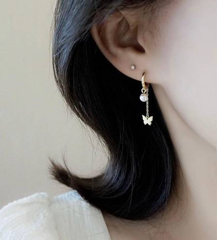 18K Gold Plated Pearl Butterfly Dangle Drop Earrings for Women