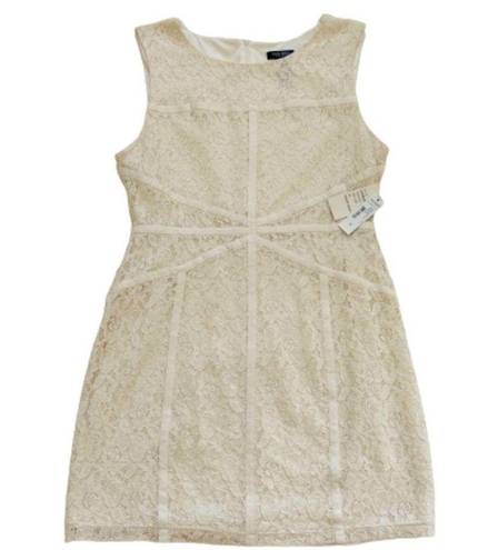 Bisou Bisou  Dress Cream Floral Lace Overlay Ribbon Sleeveless Dress Size 14