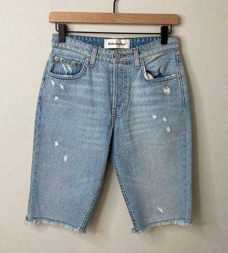 Reformation Skye Distressed Bermuda Shorts