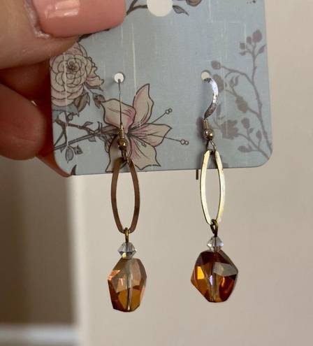 Swavorski Amber Drop Swarovski Crystal Dangle Silver Womens Pierced Hook Earrings Jewelry