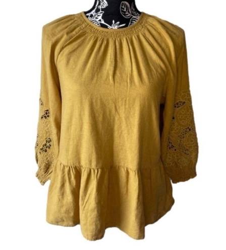 Madewell  Gold Eyelet Peplum Top Size XS NWOT