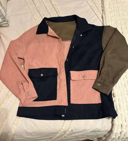 Color Block Corduroy Jacket Pink Size M