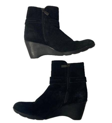 Blondo  Suede Black Leather Buckle Wedge Ankle Boots Sz 8M