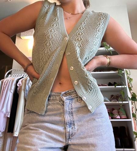 vintage sage green knit sweater vest