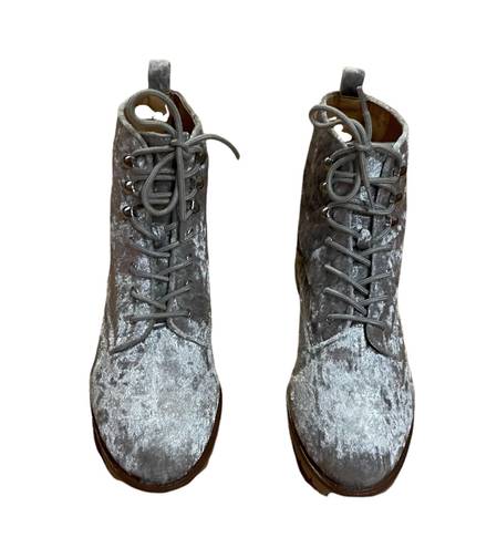 Qupid Gray Velvet Lace Up Ankle Boots