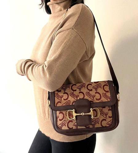 CELINE  Horsebit Carriage Brown Leather Shoulder Bag