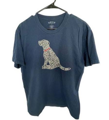 Orvis  Navy Blue Dog and Writing Graphic Short Sleeve  T-Shirt