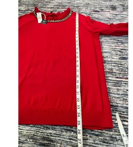 Talbots rsvp by  NWT Red Pullover Sweater Ruffle Rhinestone Keyhole Neck SZ 1XP