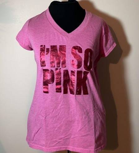 Xersion  I’M SO PINK v-neck foil Print athletic shirt top pink cancer awareness