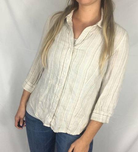 Coldwater Creek  Linen Button Striped Top S