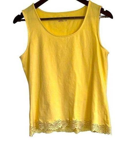 Coldwater Creek  yellow scoop neck lace trim tank top women M