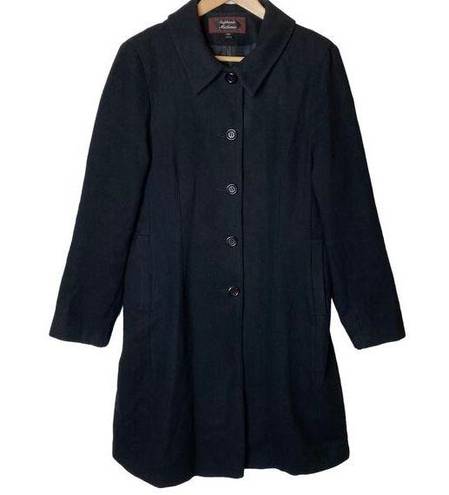 Vintage Stephanie Mathews Wool Coat Black Longline Button Front, size Medium