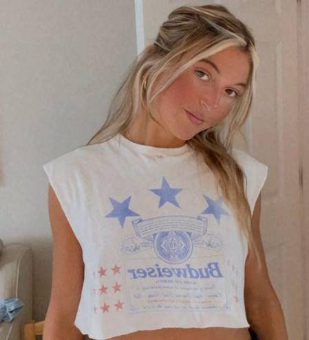 Budweiser Most Amazing Vintage White  Cut Super Cropped Top