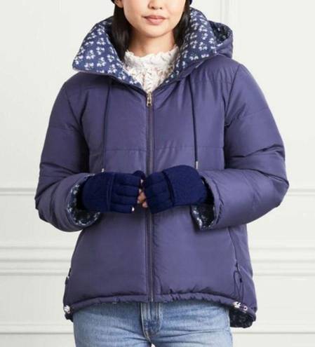 Hill House  Edie Reversible Puffer Jacket Two Sided Zip Coat Posies Navy Womens S