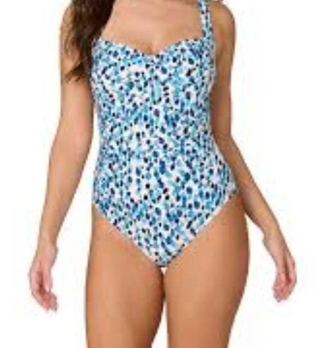 Petal Nip Tuck Plunge Louise Tummy Control Swimsuit Blue  Slimming Size 8