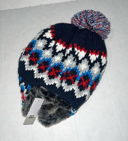 BP  Faux Fur Fair Isle Ear Flap Beanie