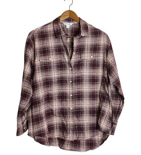 Old Navy  NWT Maroon White Plaid Loose Flannel Boyfriend Shirt