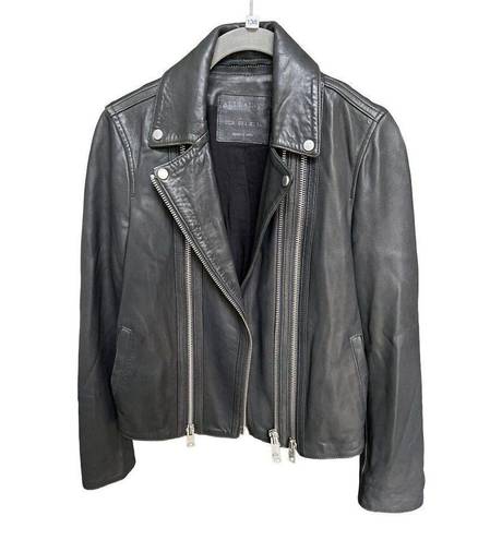 All Saints Dare Biker Leather Jacket in Black, Sheep Leather Bomber