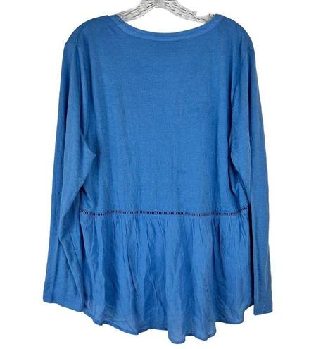 Style & Co NWT  Womens Button Up V-Neck Long Sleeve Top Blouse Blue Size XL