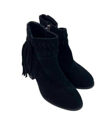 Jessica Simpson  Chassie Black Suede Leather Fringe Ankle Boot Booties Womens 6M