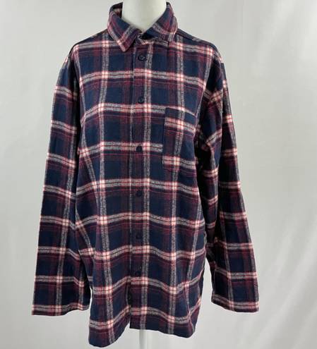 Nordstrom New  Plaid Flannel Button Down Pajama Shirt Navy Peacoat Tartan