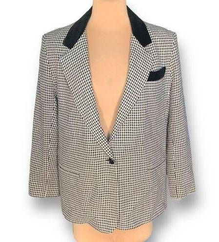 Houndstooth Vintage Dumas Jacket Black White  Velvet Collar Blazer Boxy Oversized