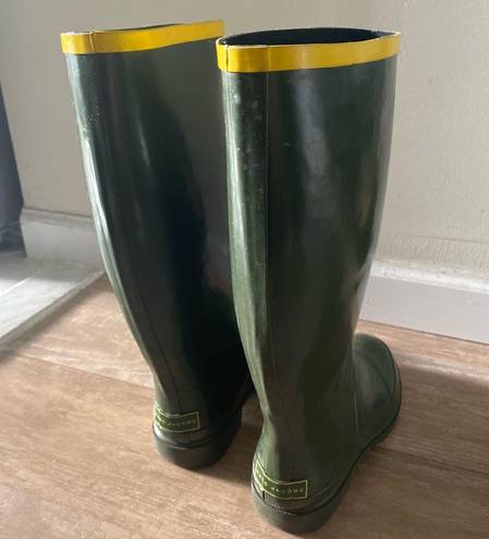 Marc Jacobs designer green and yellow trim tall rain boots 38 7