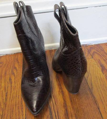 Gibson Latimer Booties 7M Gia Ankle Cow Leather Brown Snakeskin Print Women