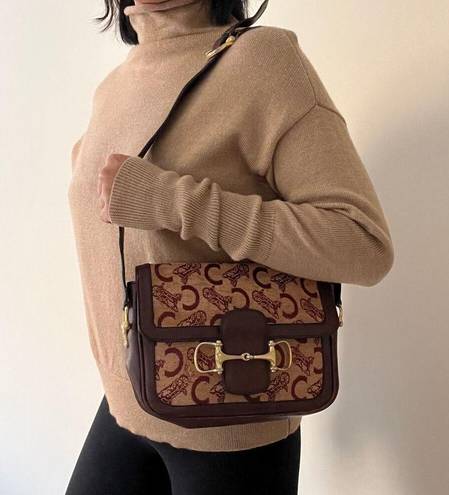 CELINE  Horsebit Carriage Brown Leather Shoulder Bag