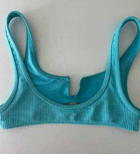 Frankie’s Bikinis Top Blue Ribbed Cut Out