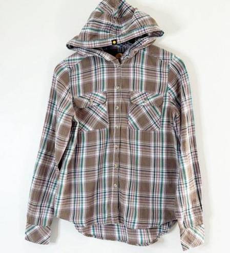 Life is Good  Women’s Flannel Hoodie Button up shirt XS