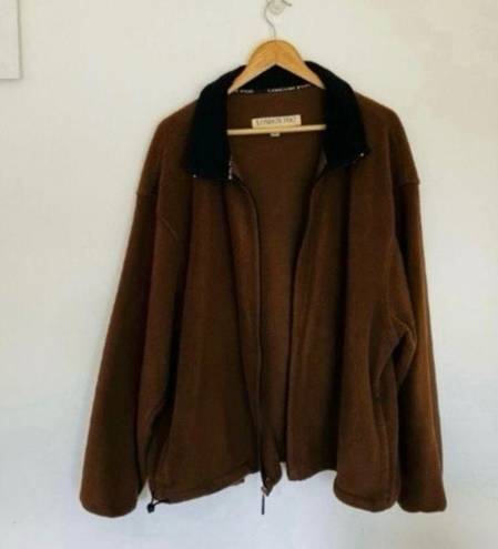 London Fog Vintage  Camel Brown Black Collar Fleece Jacket Coat Warm Minimal