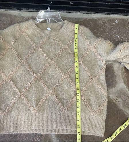 Wishlist  size M textured eyelash crew sweater beige camel tan chunky nwot fuzzy