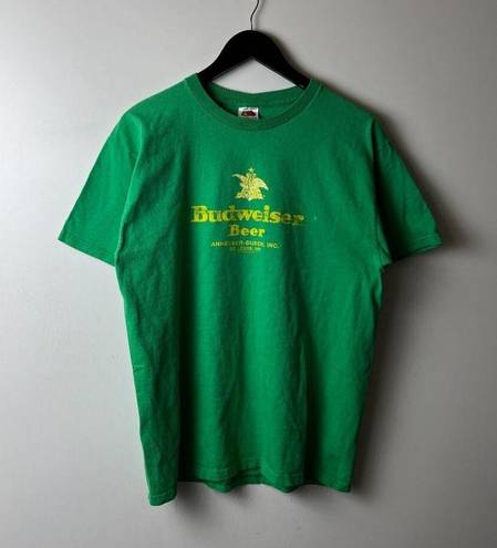 Budweiser Vintage Y2K  Beer T Shirt Green Large L Graphic Tee 100% Cotton Solid