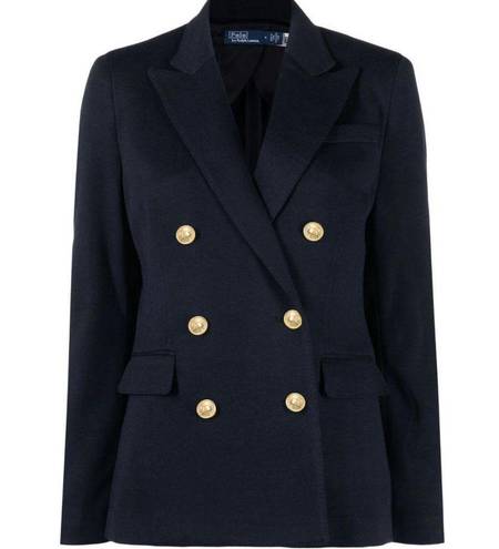 Polo  Ralph Lauren Double Breasted Knitted Blazer Peak Lapel Navy Blue Women's 0