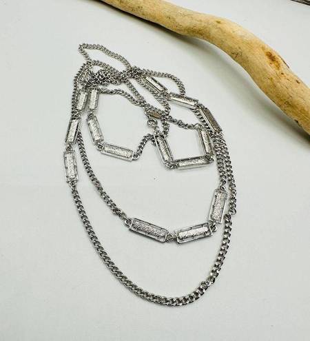 Monet Vintage  Silver Tone CHAIN Link Extra Long BAR Necklace 57 in