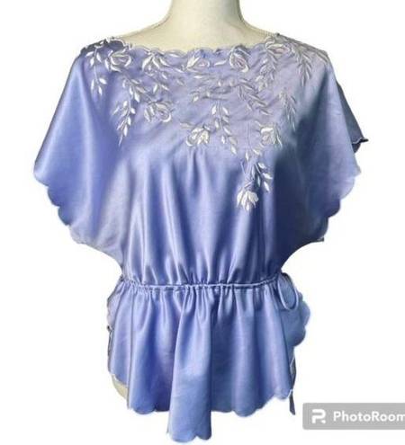 Natori Vintage  Lavender Satin Floral Embroidered Top Large