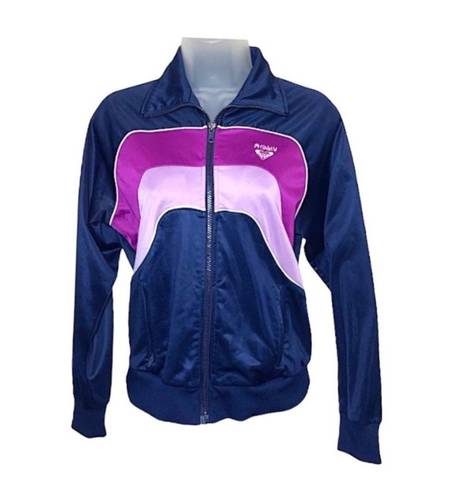 Roxy 90s Vintage  Retro Stripe Color Block Satin Full Zip Jacket Small Navy Purple